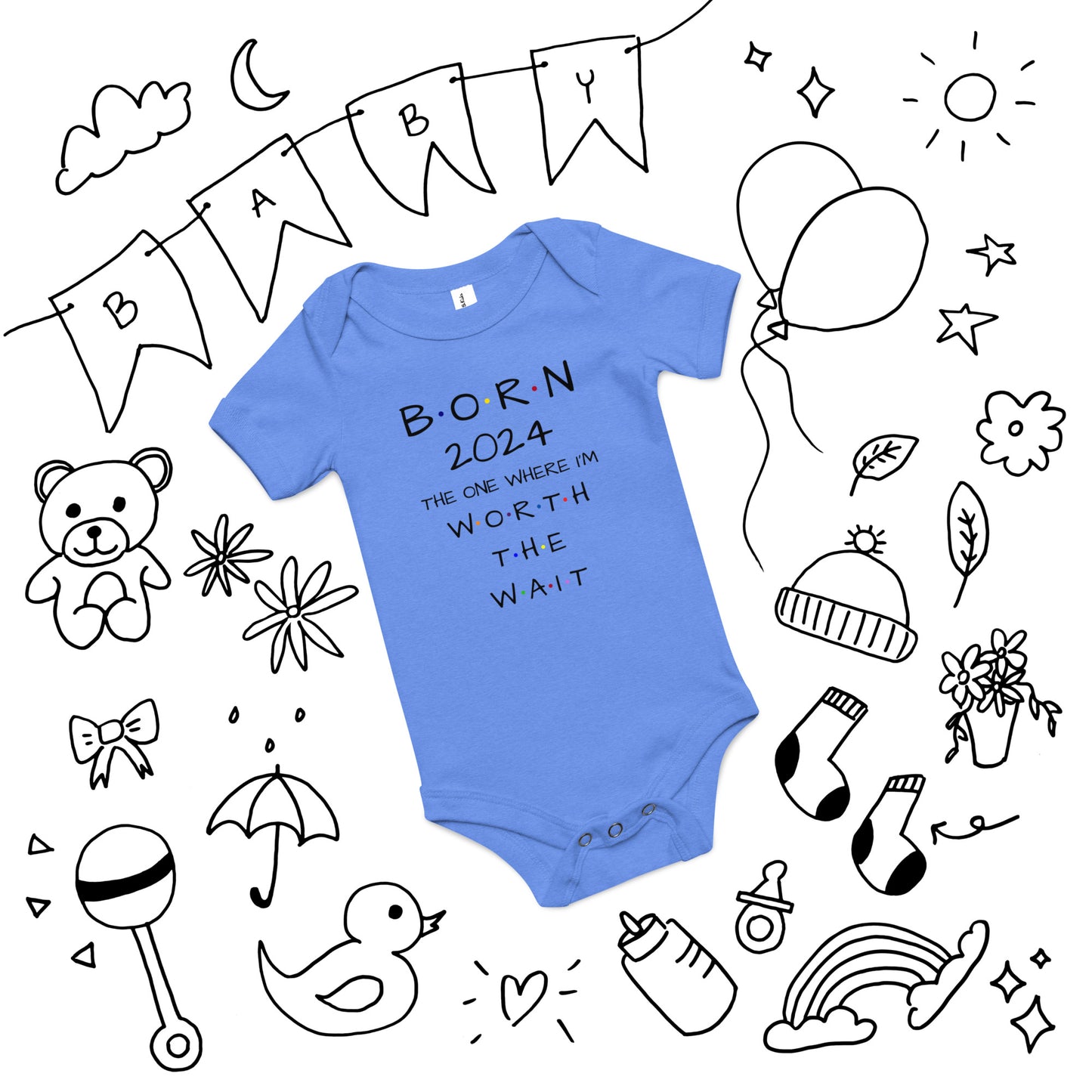 BORN 2024 Baby Short Sleeve One Piece With Cute Message