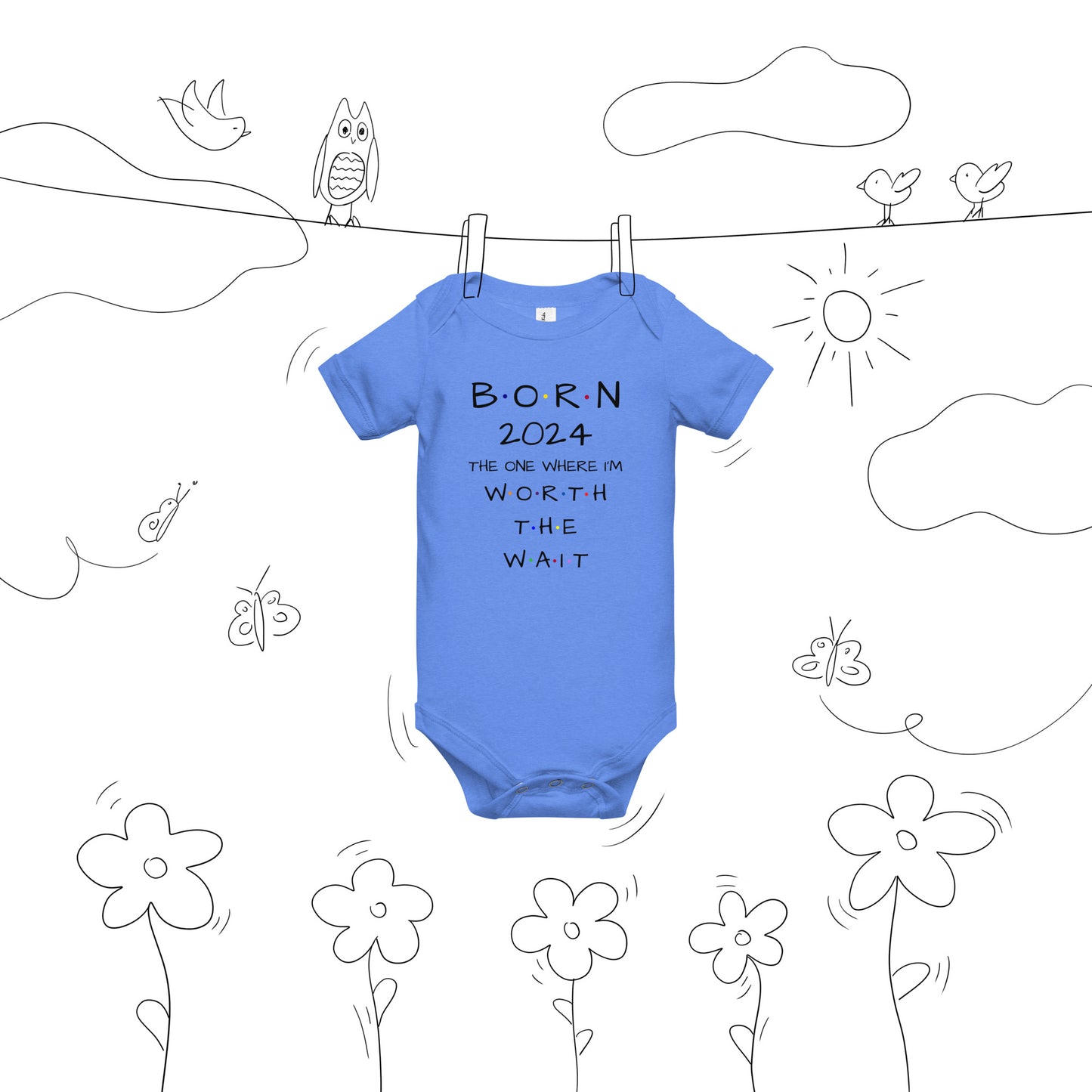 BORN 2024 Baby Short Sleeve One Piece With Cute Message