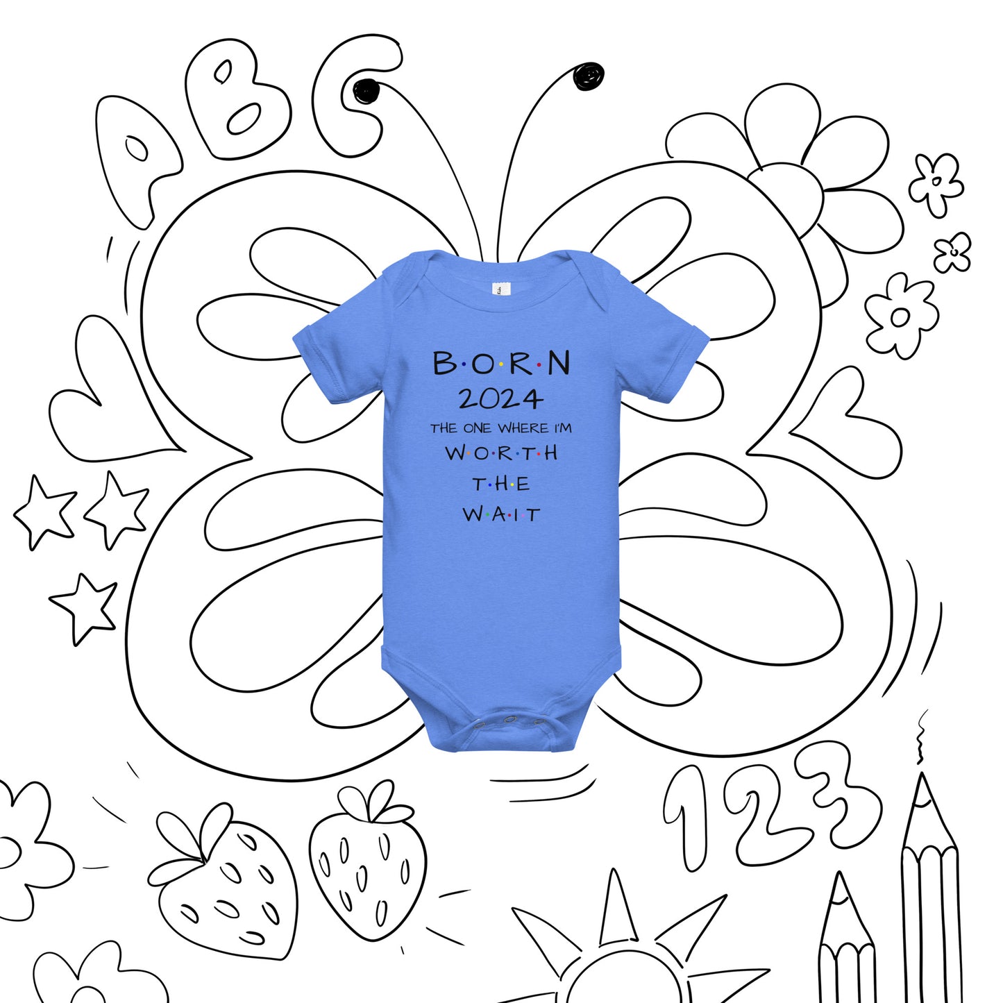 BORN 2024 Baby Short Sleeve One Piece With Cute Message