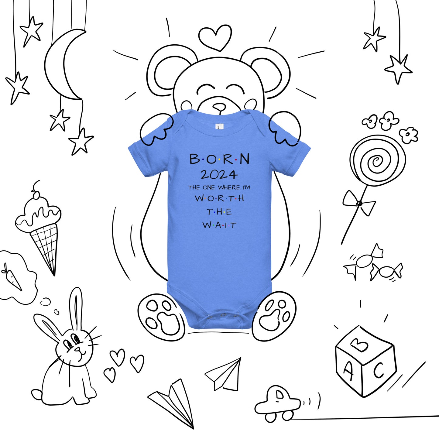 BORN 2024 Baby Short Sleeve One Piece With Cute Message