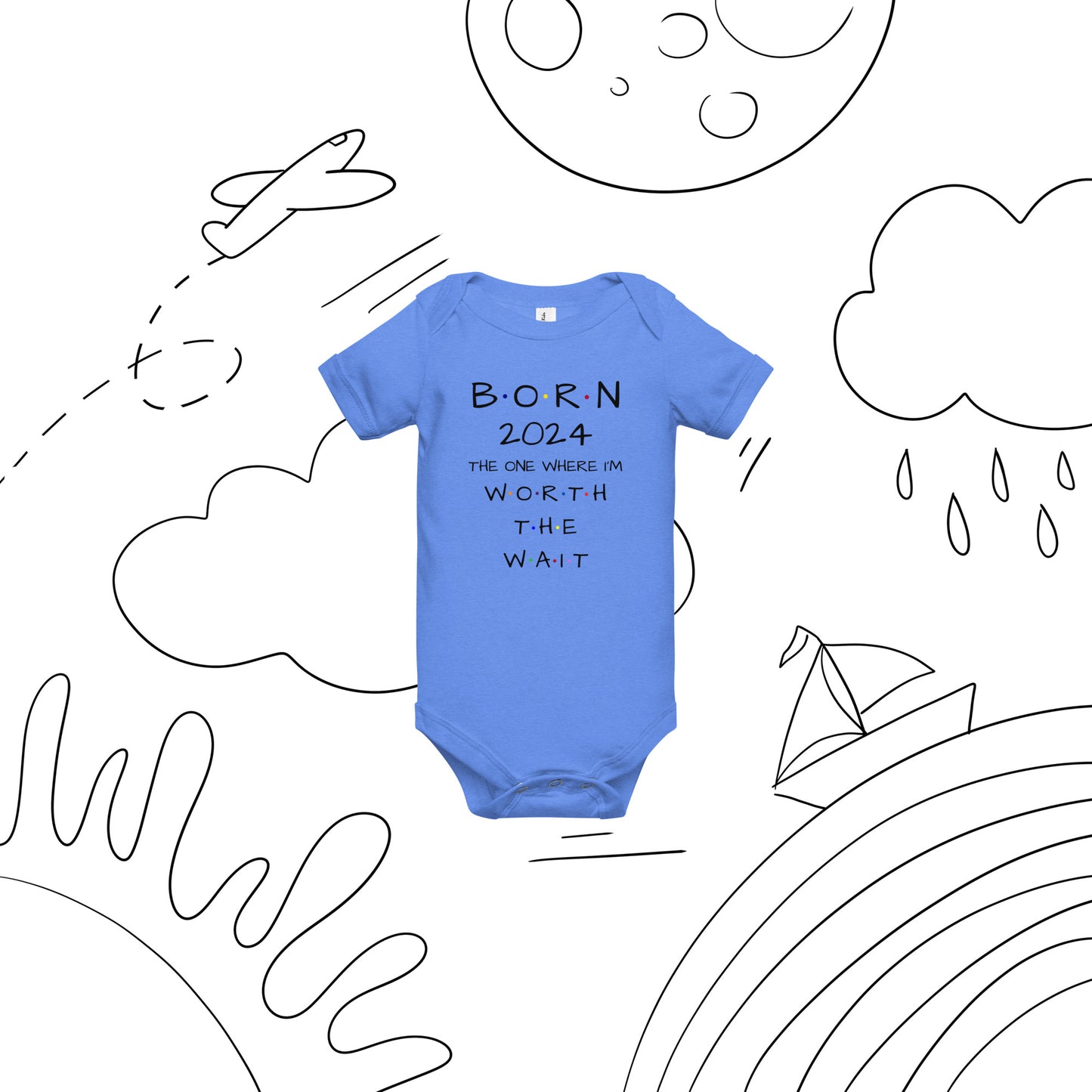 BORN 2024 Baby Short Sleeve One Piece With Cute Message