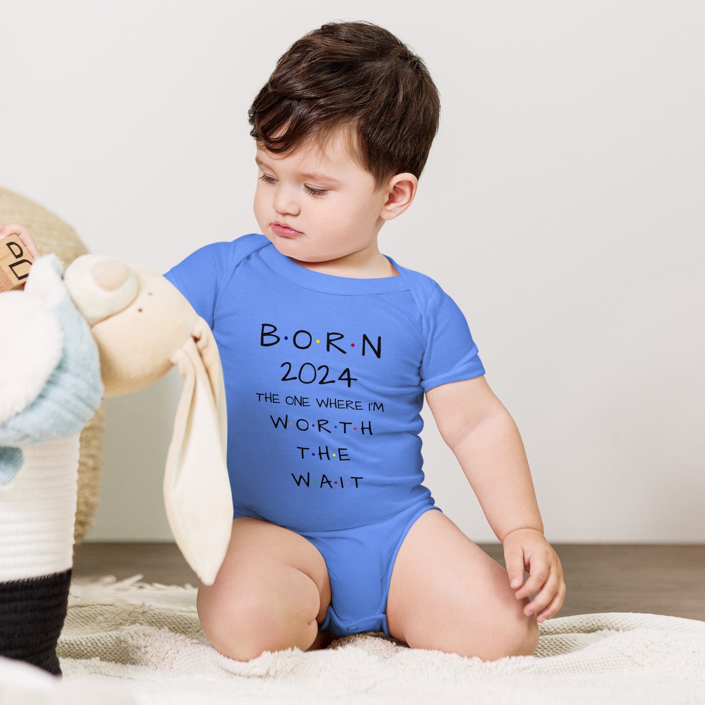 BORN 2024 Baby Short Sleeve One Piece With Cute Message