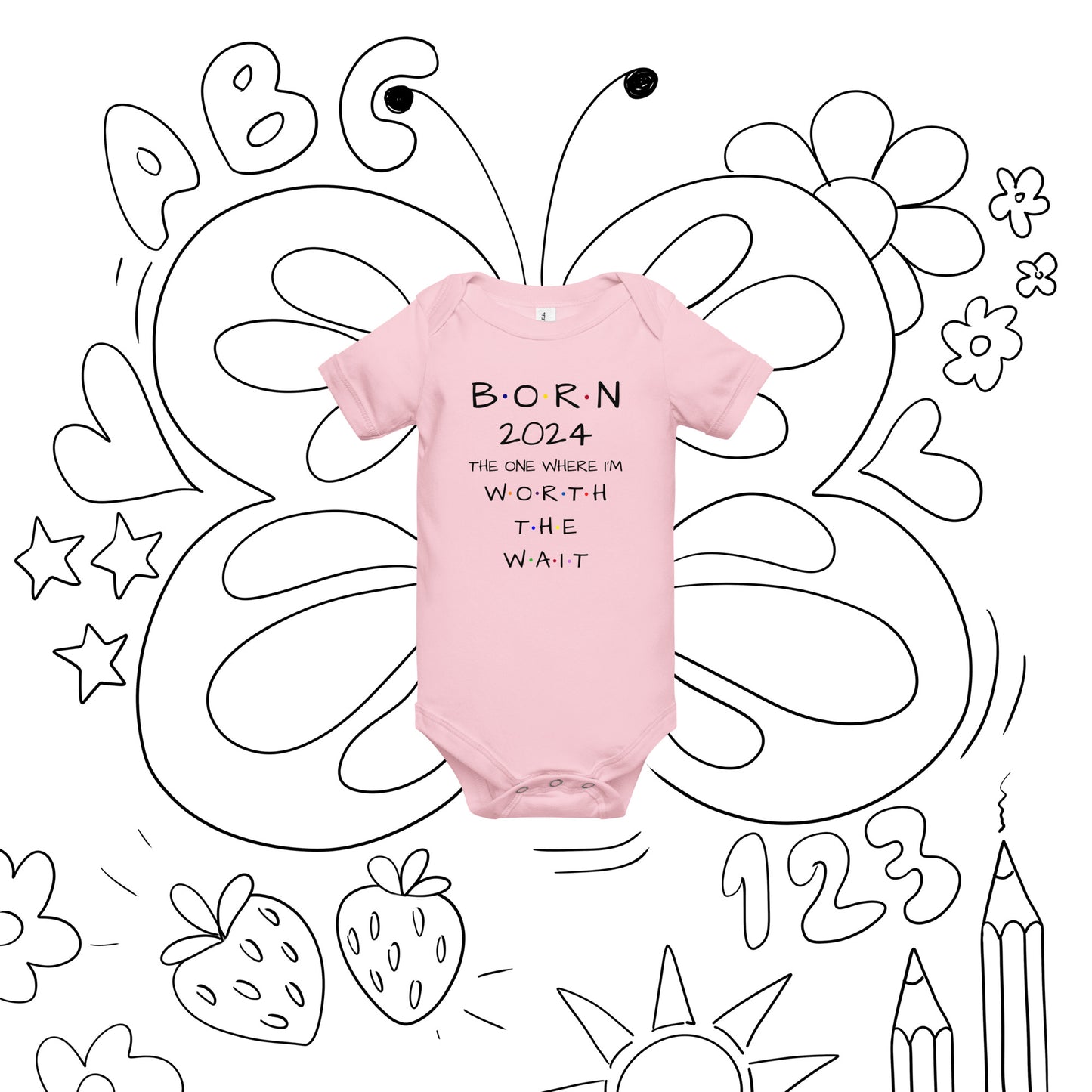 BORN 2024 Baby Short Sleeve One Piece With Cute Message