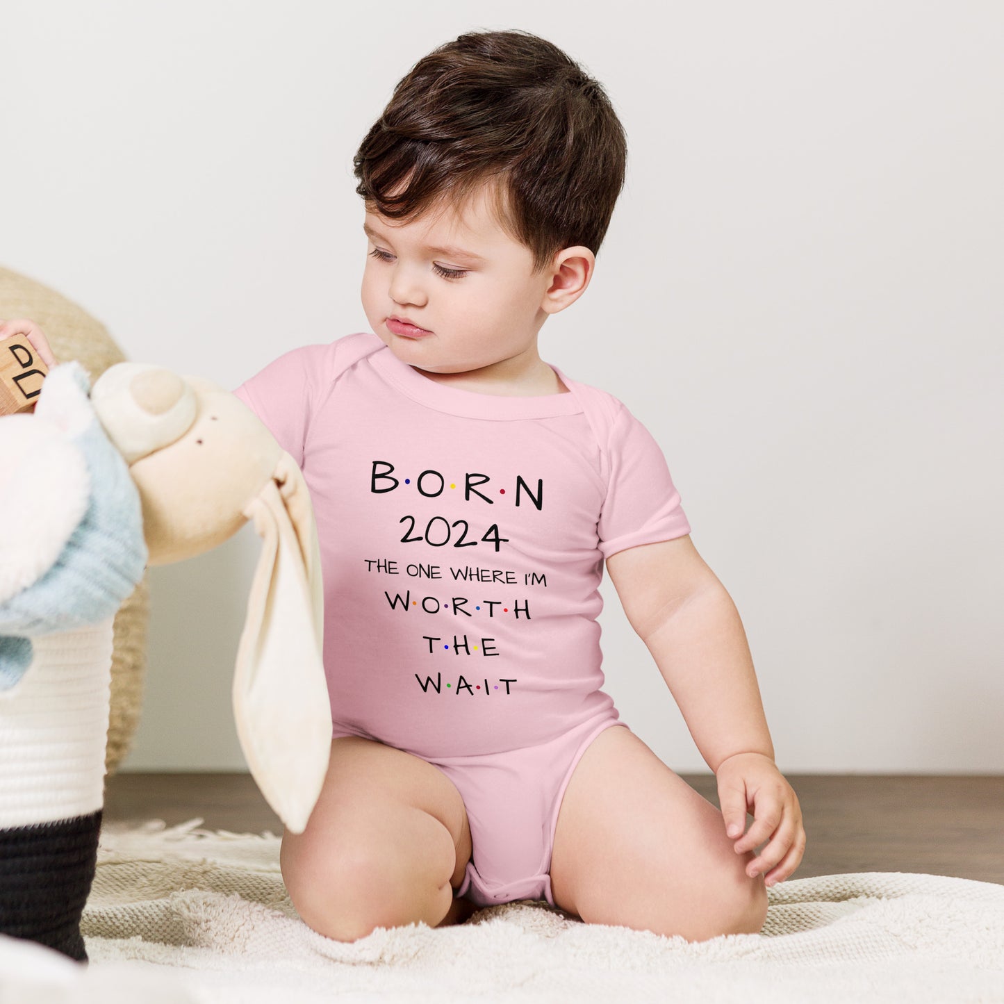 BORN 2024 Baby Short Sleeve One Piece With Cute Message