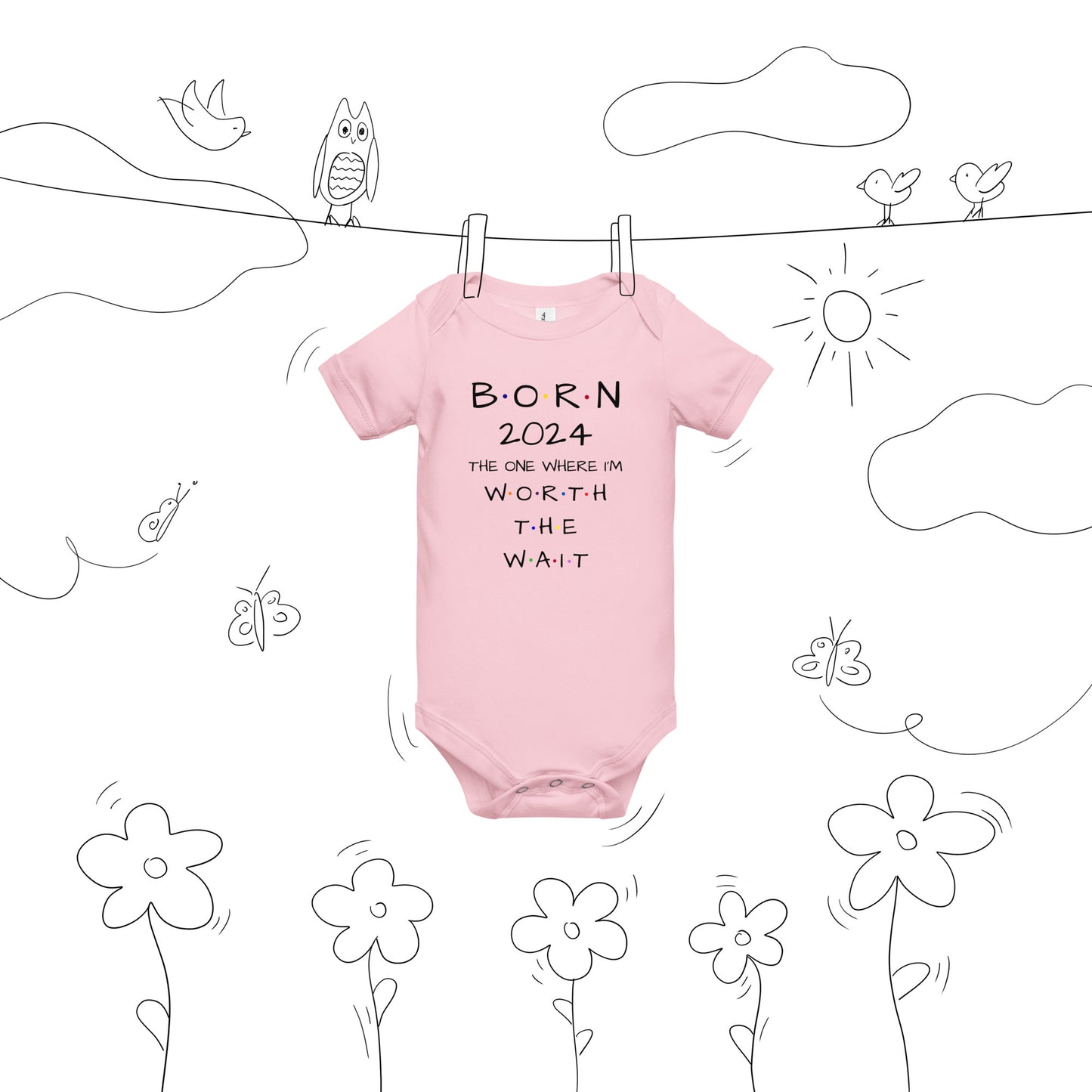 BORN 2024 Baby Short Sleeve One Piece With Cute Message