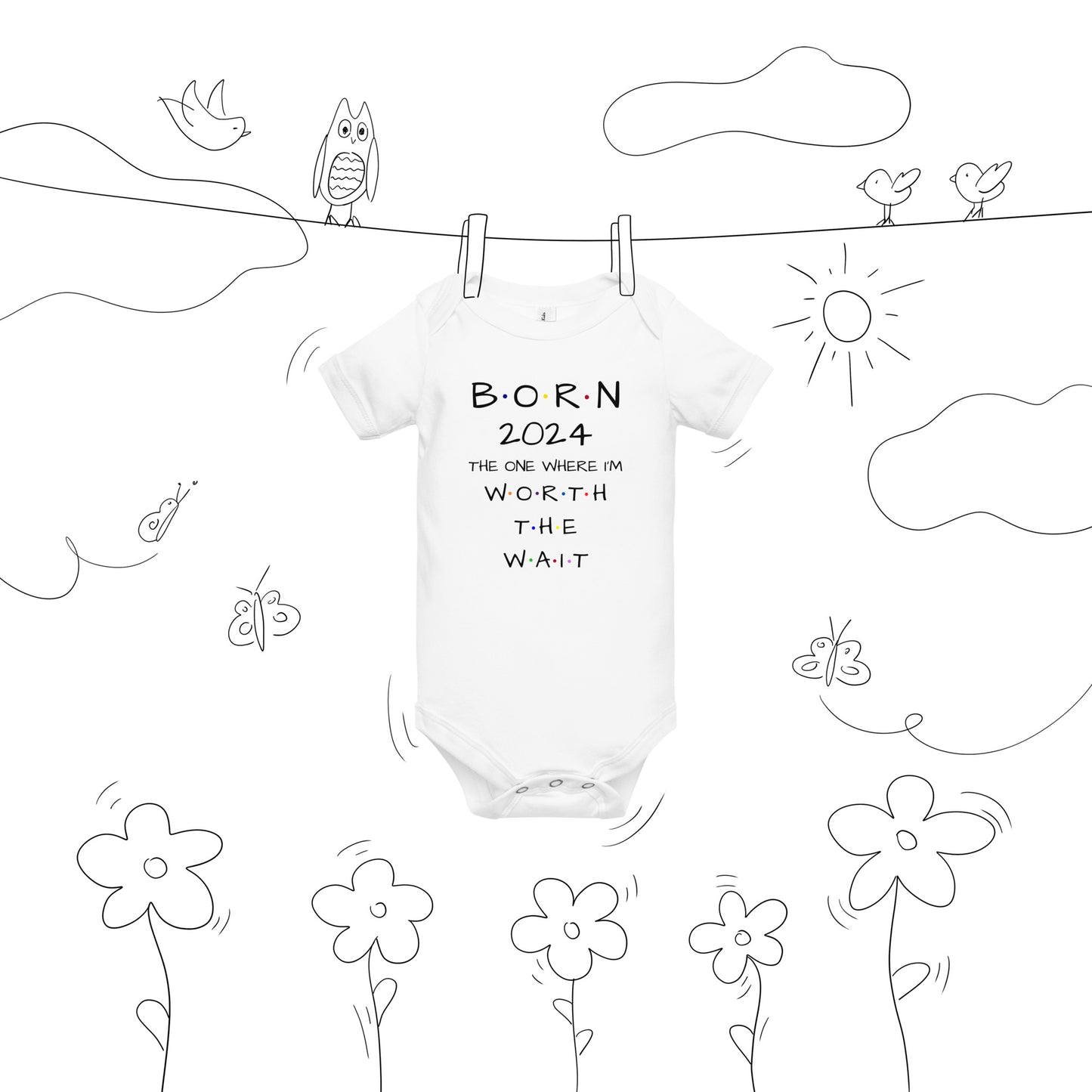 BORN 2024 Baby Short Sleeve One Piece With Cute Message