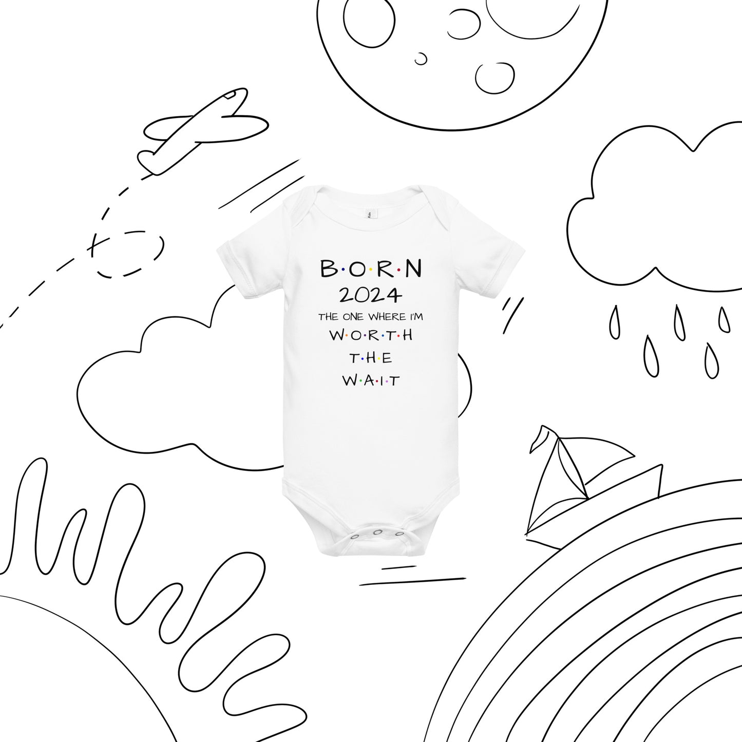 BORN 2024 Baby Short Sleeve One Piece With Cute Message