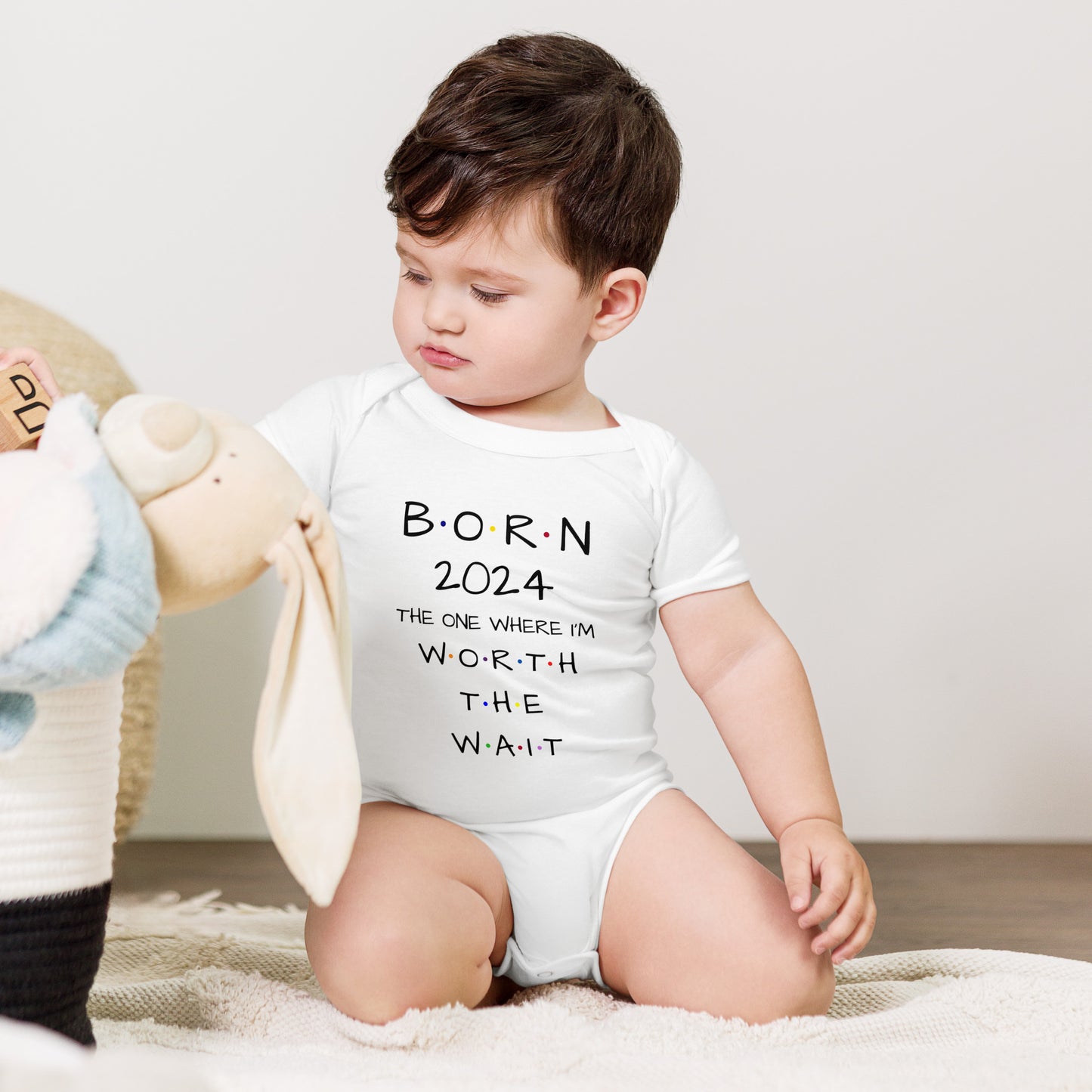 BORN 2024 Baby Short Sleeve One Piece With Cute Message