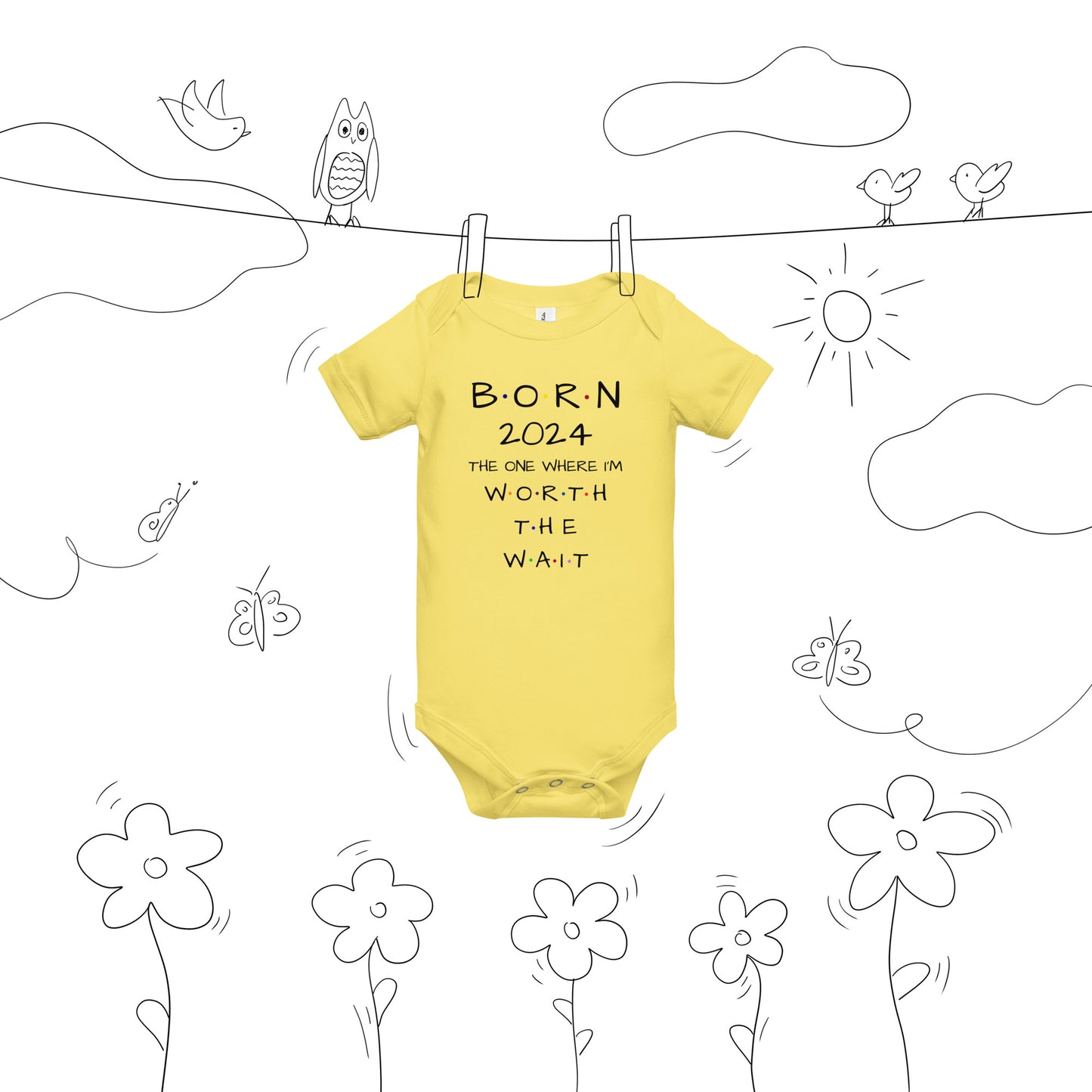 BORN 2024 Baby Short Sleeve One Piece With Cute Message