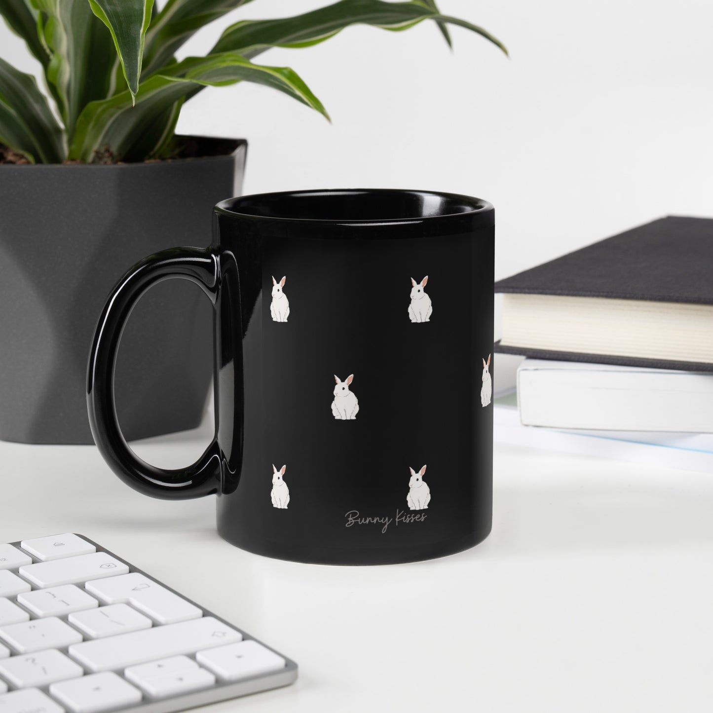 Bunny Kisses Black Glossy Mug