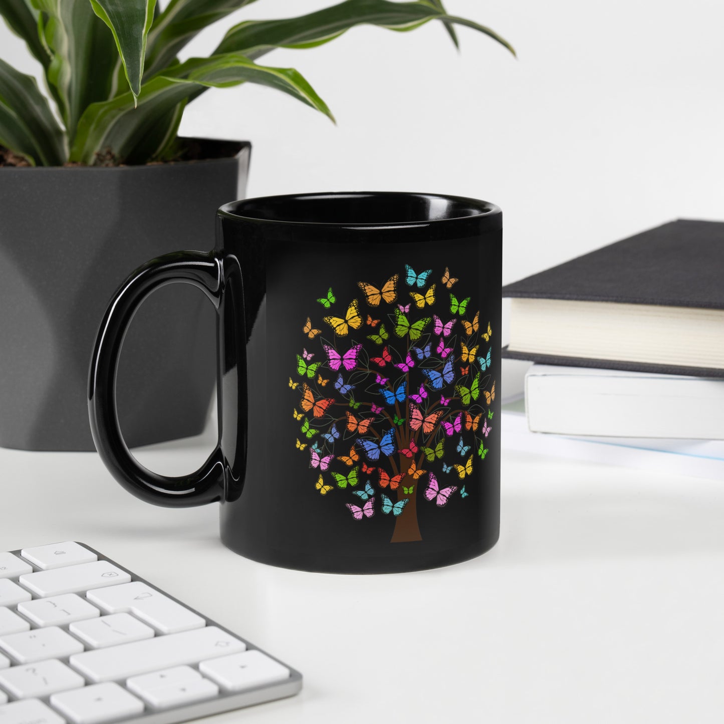 Butterfly Tree Black Glossy Mug