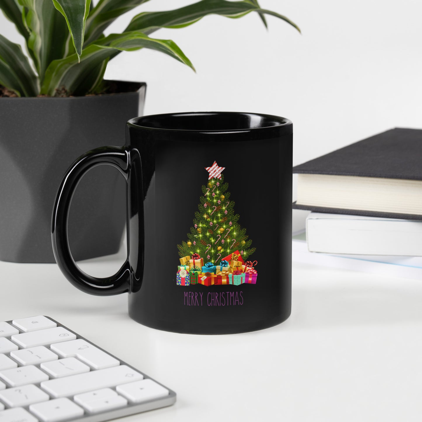 Merry Christmas Black Glossy Mug