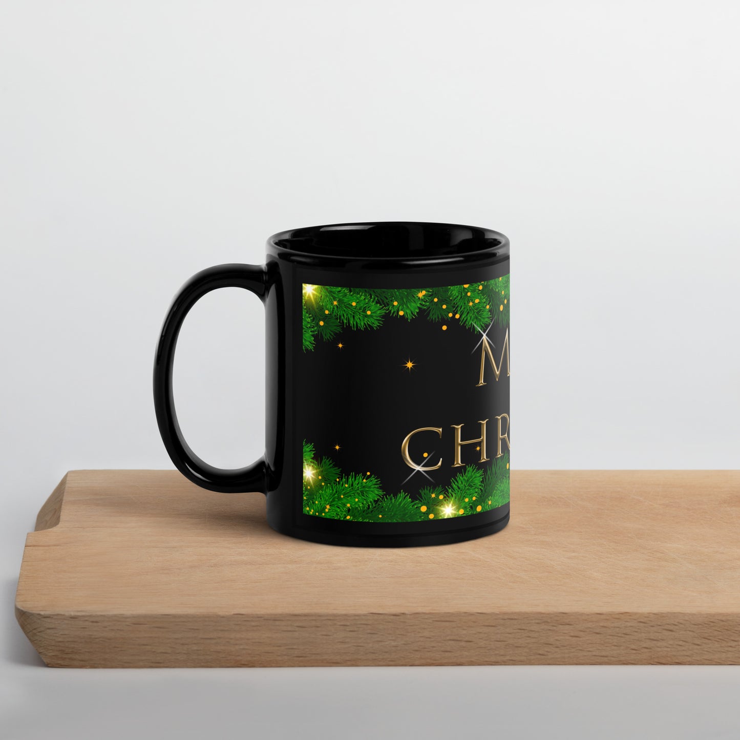 Sparkle Merry Christmas Black Glossy Mug