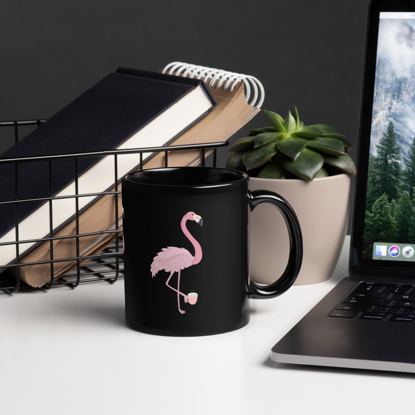 Flamingo Coffee Black Glossy Mug