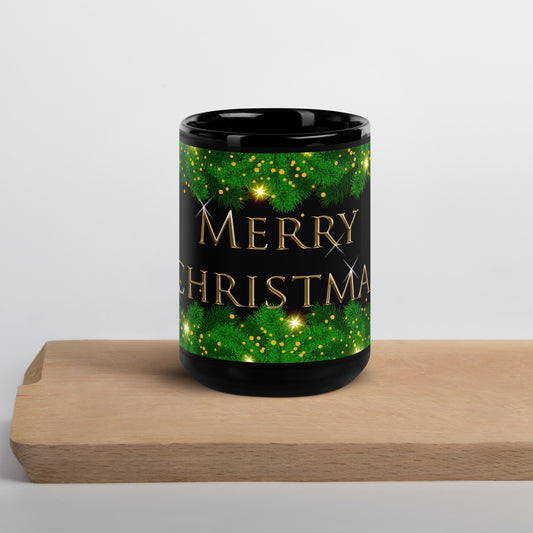 Sparkle Merry Christmas Black Glossy Mug