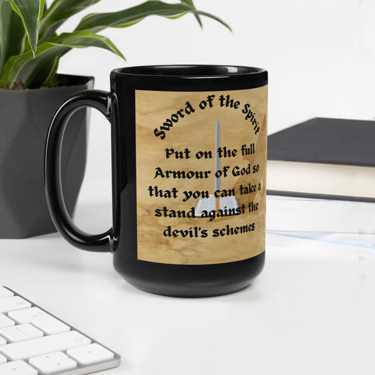 Ephesians 6:11-17 Black Glossy Mug