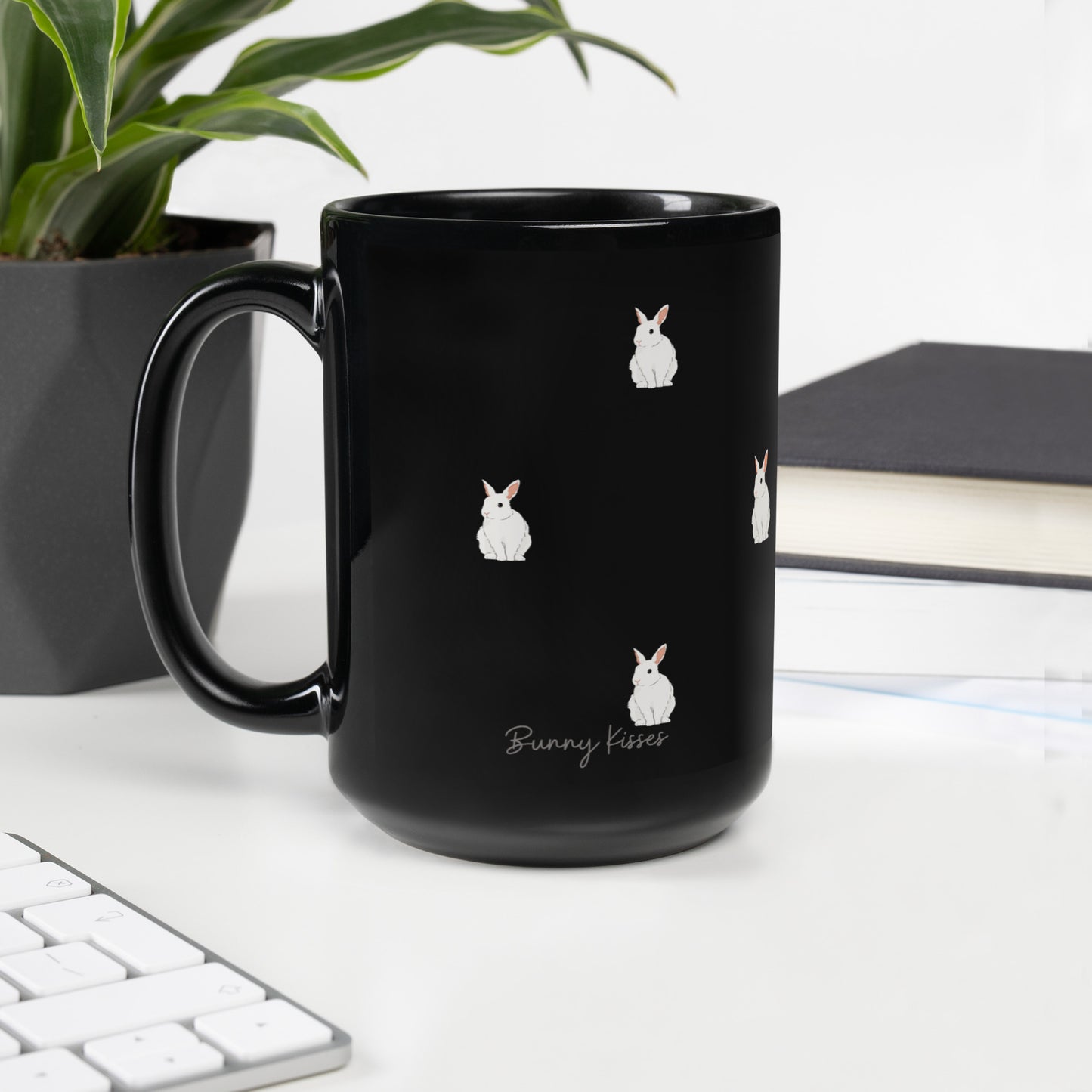 Bunny Kisses Black Glossy Mug