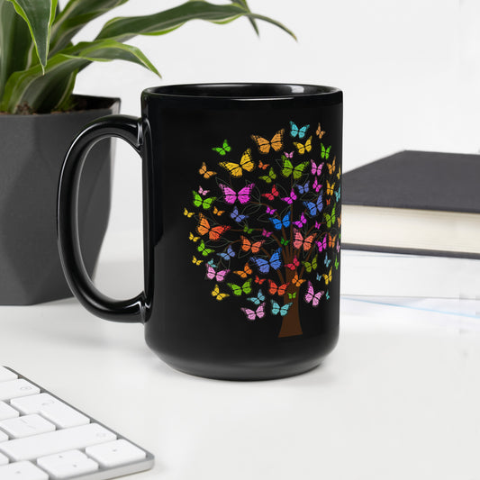 Butterfly Tree Black Glossy Mug