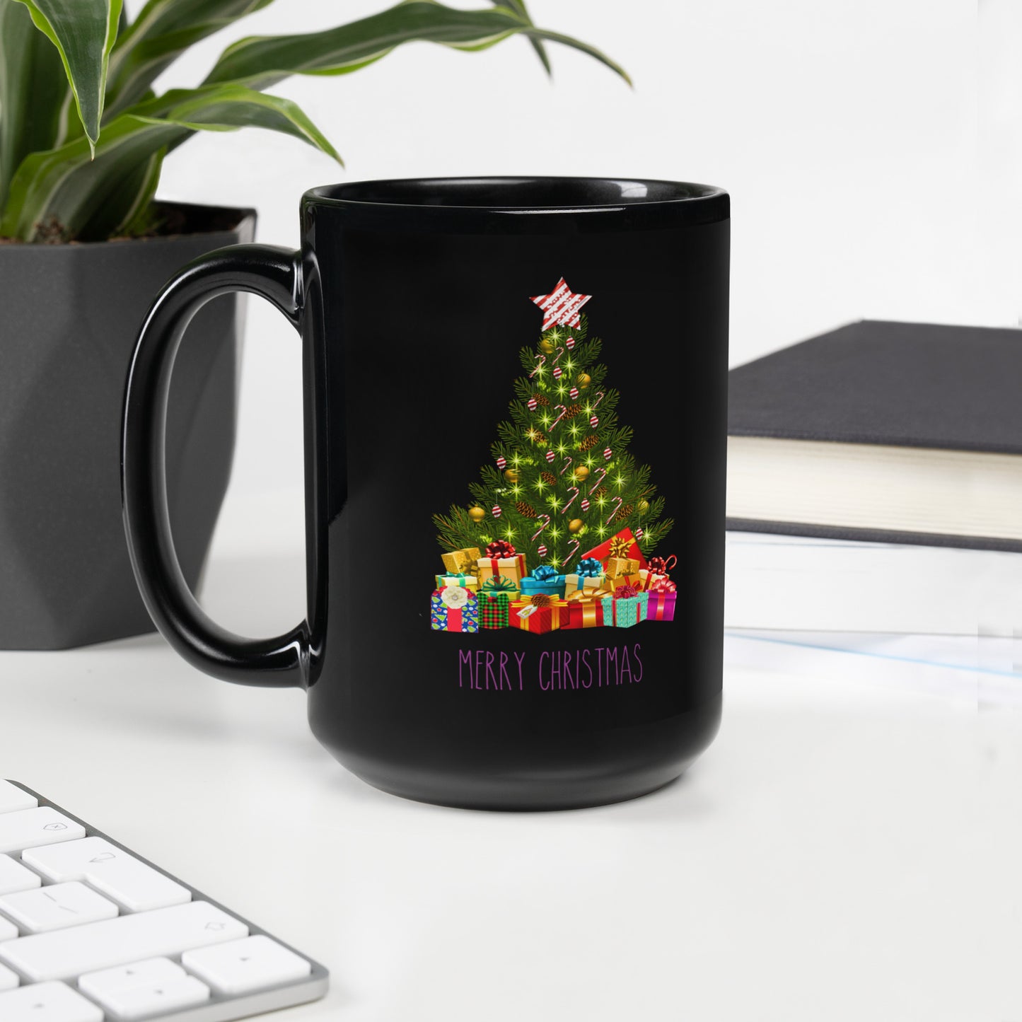 Merry Christmas Black Glossy Mug