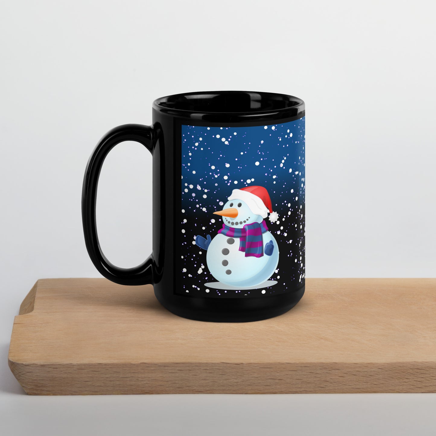 Snowman Black Glossy Mug