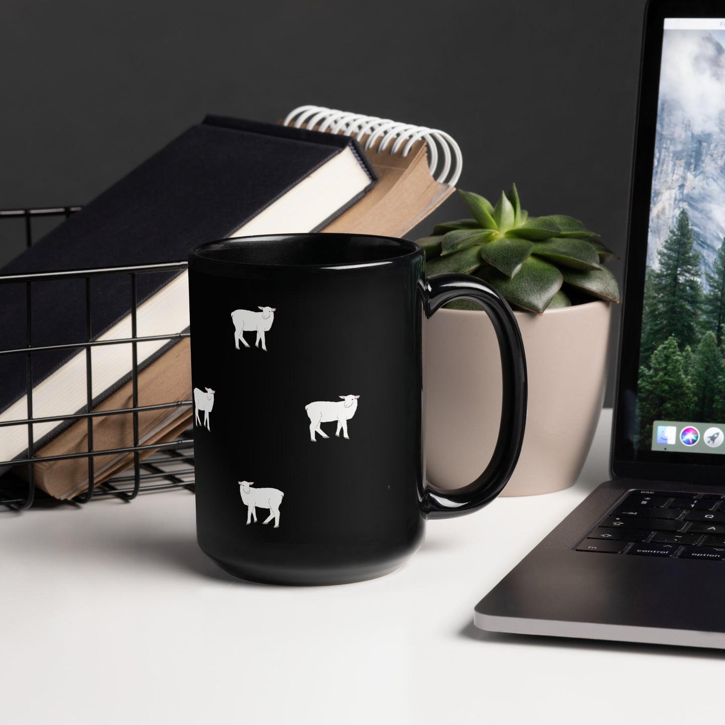 Sheep Black Glossy Mug