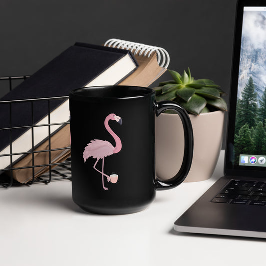 Flamingo Coffee Black Glossy Mug