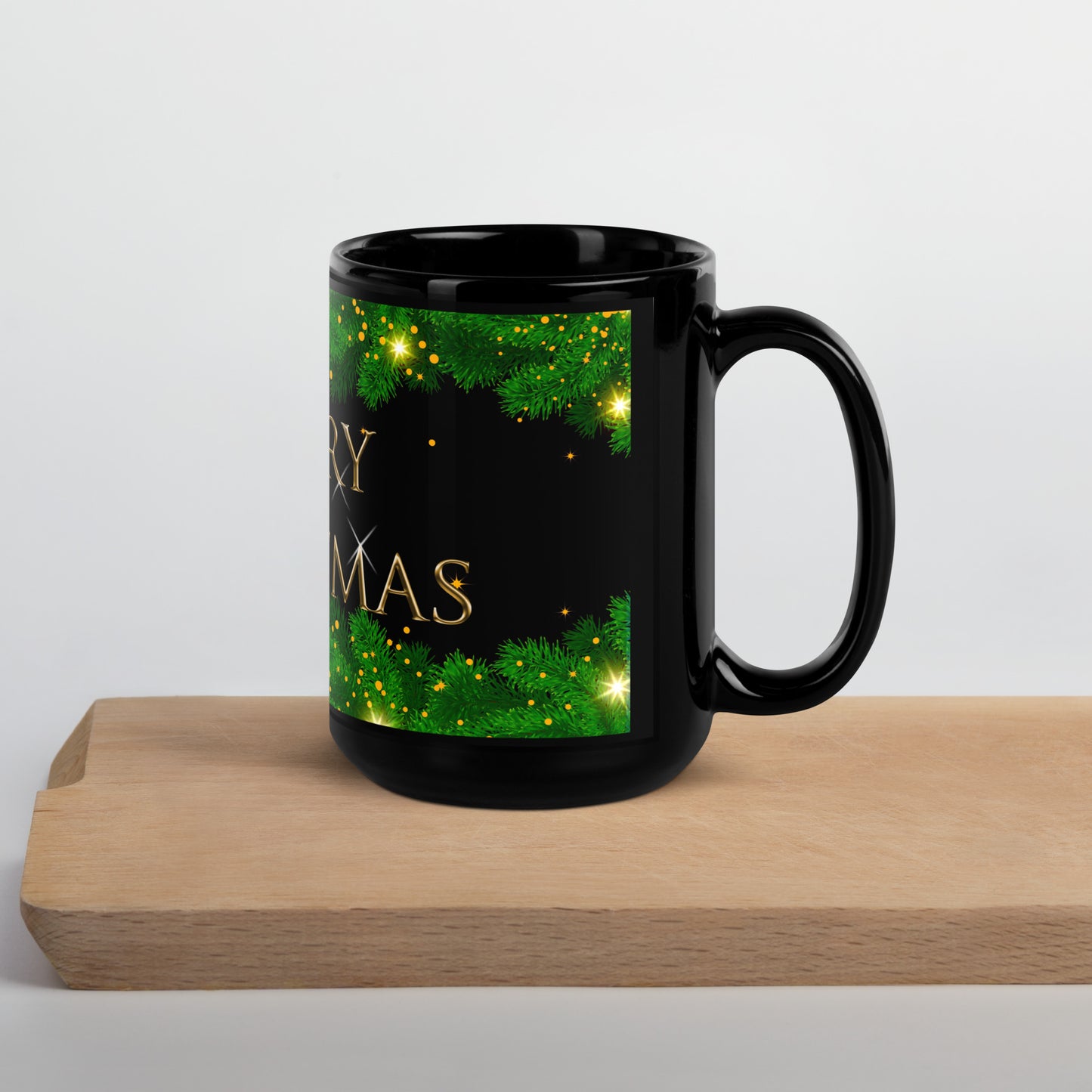 Sparkle Merry Christmas Black Glossy Mug