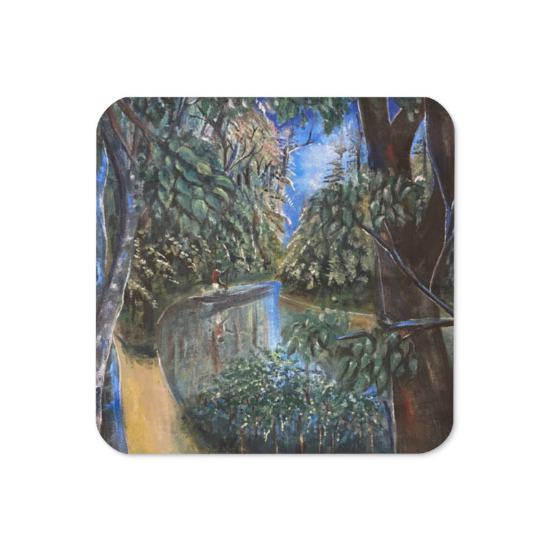 Canoeing In Lush Tropical Forest Art Print Cork-back Coaster