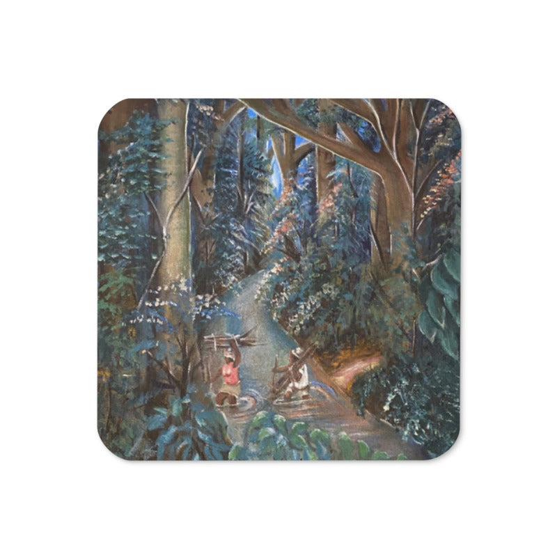 Crossing Stream In Lush Rainforest Art Print Cork-back Coaster