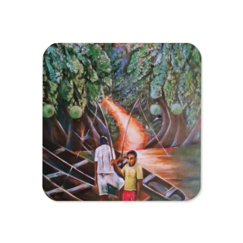 Fishing From A Canoe Art Print Cork-back Coaster