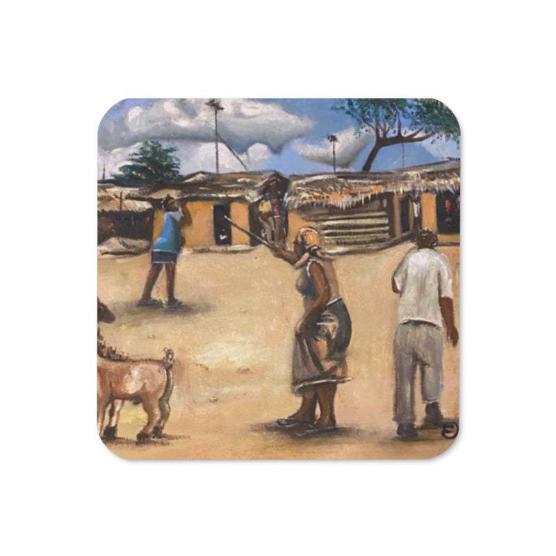 Native Parenting In An African Village Setting Art Print Cork-back Coaster