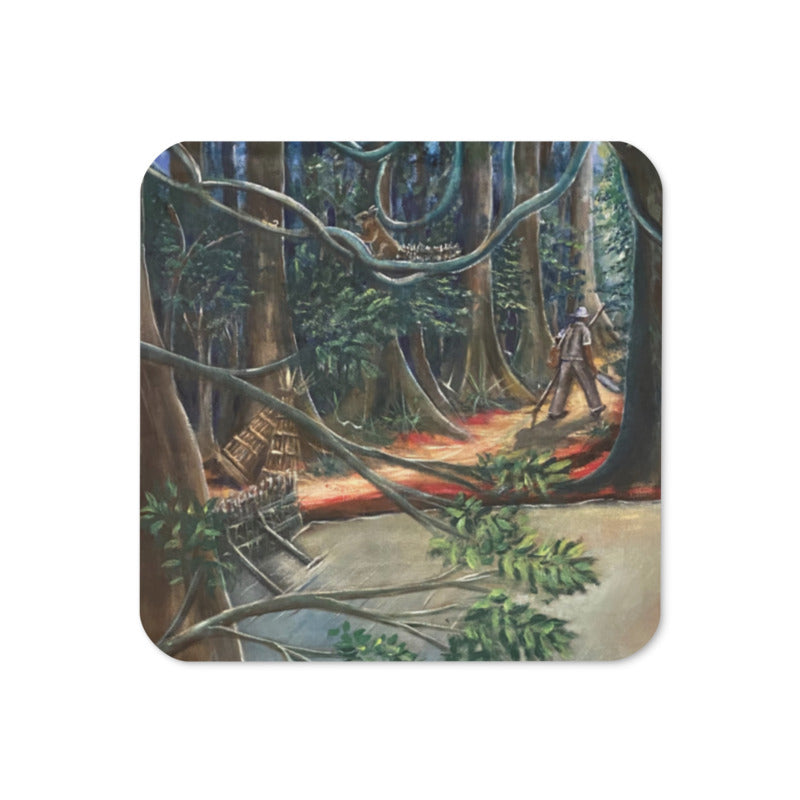 Fishing In A Tropical Rainforest Art Print Cork-back Coaster