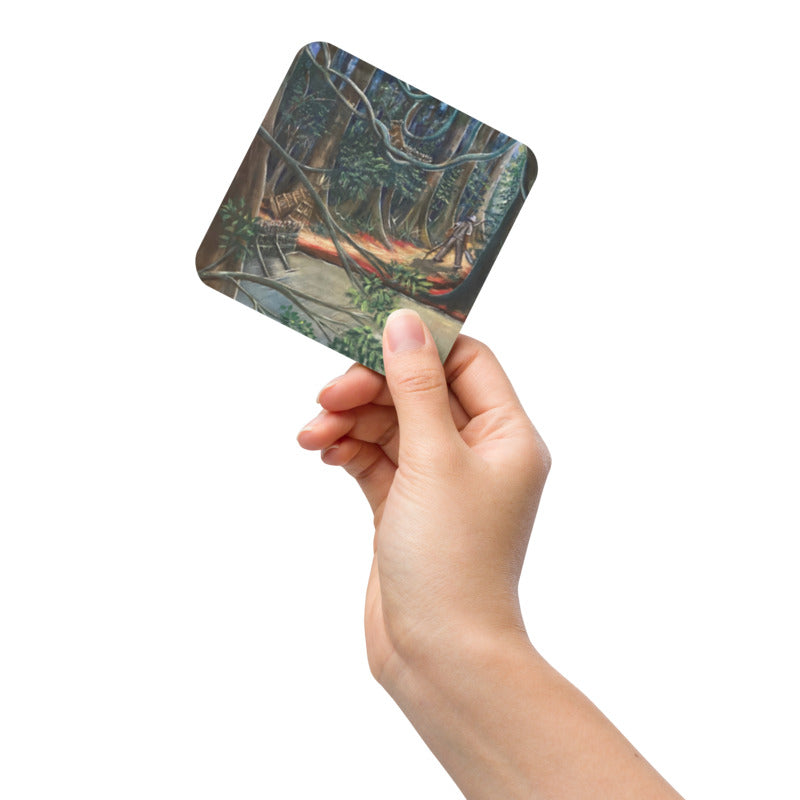 Fishing In A Tropical Rainforest Art Print Cork-back Coaster