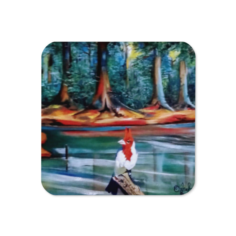 Bird Stream Forest Art Print Cork-back Coaster