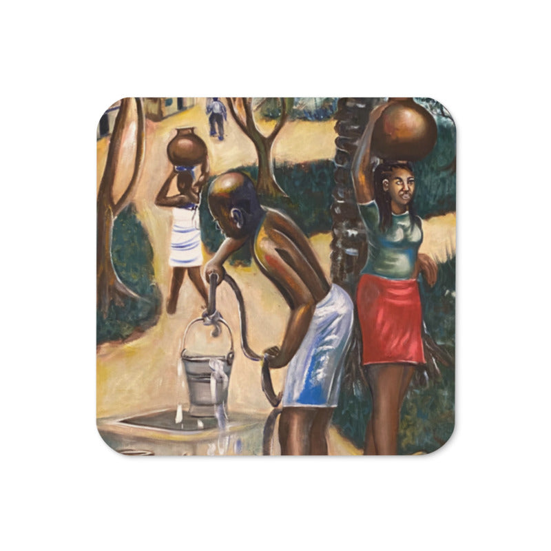 Fetching Water Native African Village Cork-back Coaster