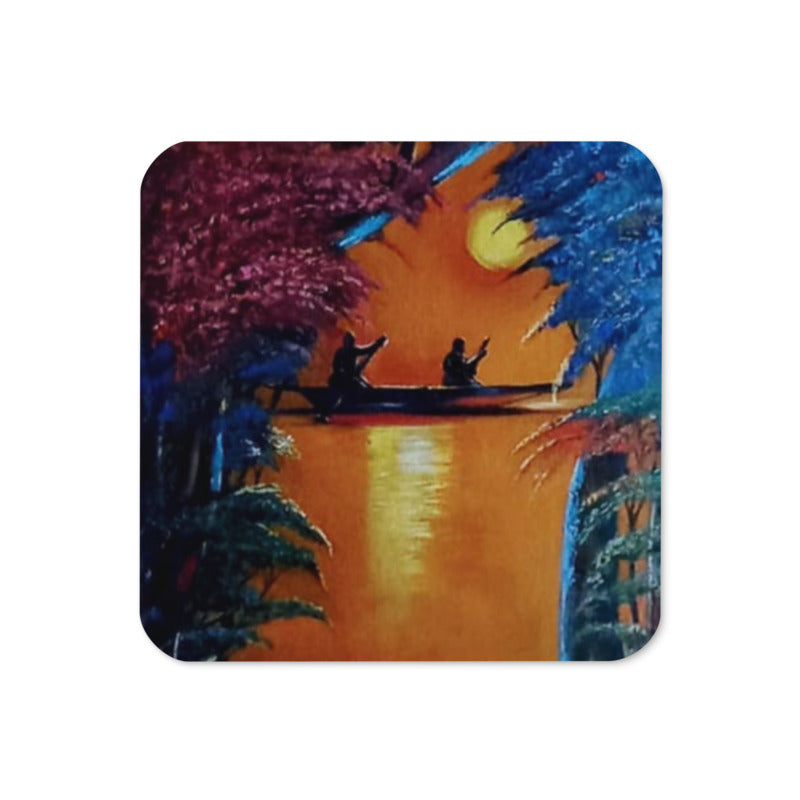 Sunset Canoeing Print Cork-back Coaster