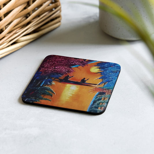 Sunset Canoeing Print Cork-back Coaster