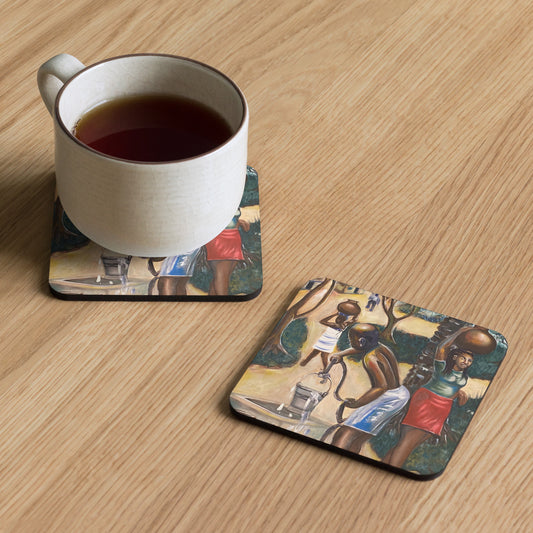 Fetching Water Native African Village Cork-back Coaster