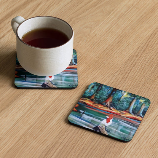 Bird Stream Forest Art Print Cork-back Coaster