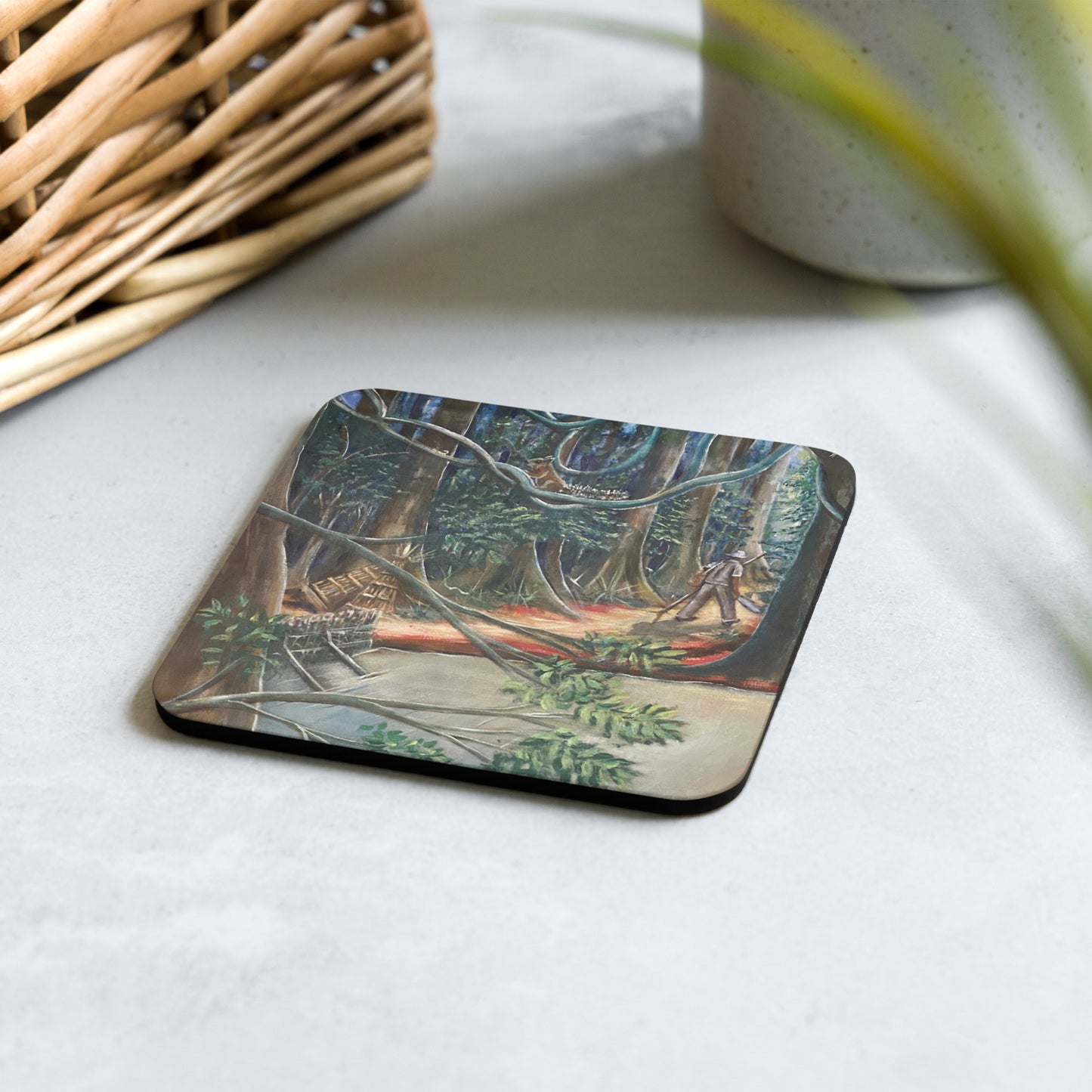 Fishing In A Tropical Rainforest Art Print Cork-back Coaster