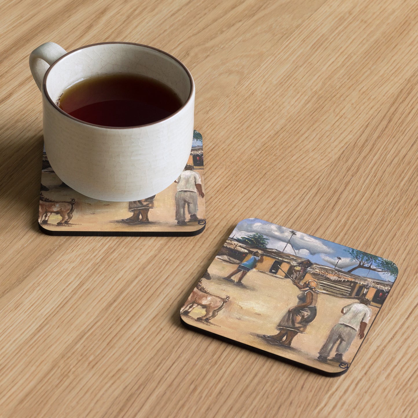 Native Parenting In An African Village Setting Art Print Cork-back Coaster