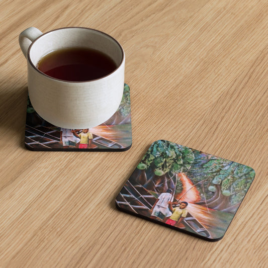 Fishing From A Canoe Art Print Cork-back Coaster