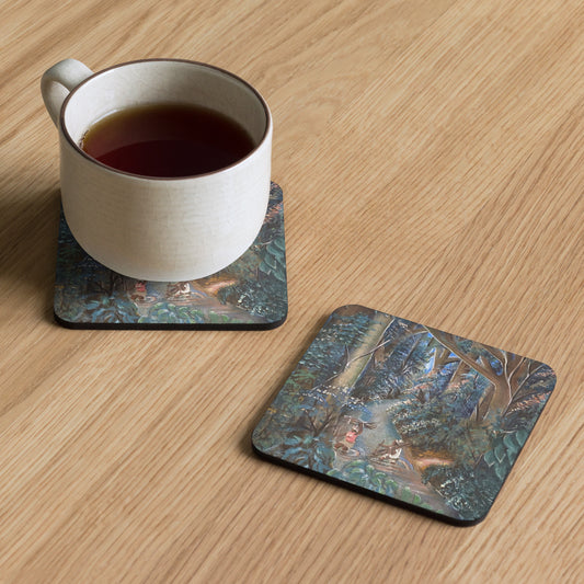 Crossing Stream In Lush Rainforest Art Print Cork-back Coaster