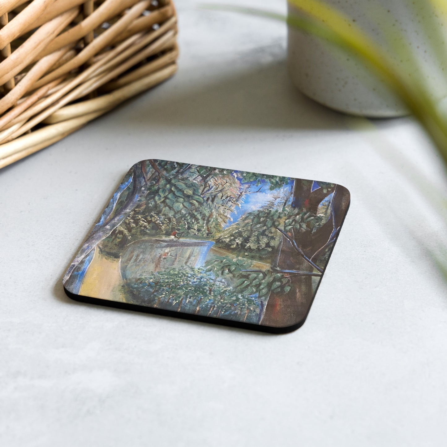 Canoeing In Lush Tropical Forest Art Print Cork-back Coaster