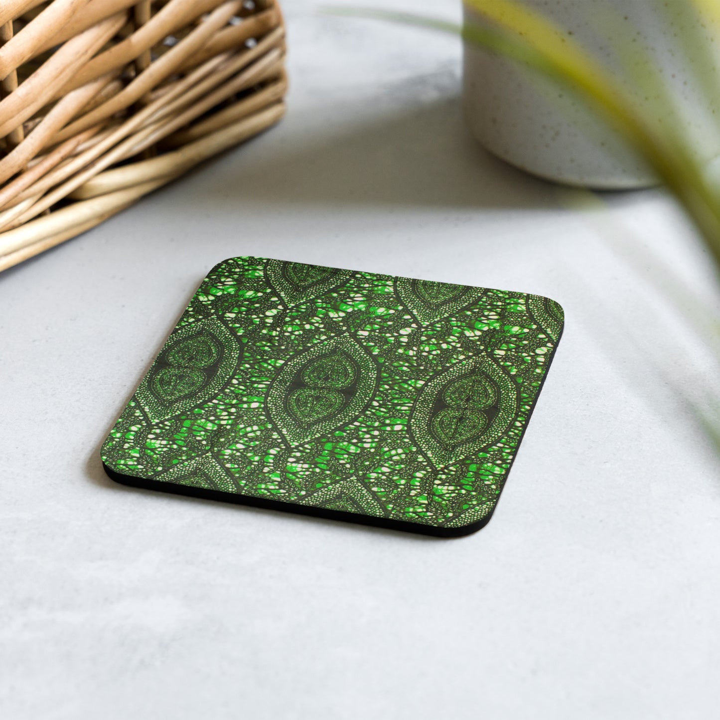 Green Peas Ankara Cork-back Coaster