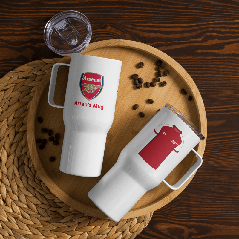 Personalise Arsenal Fan Travel mug with a handle