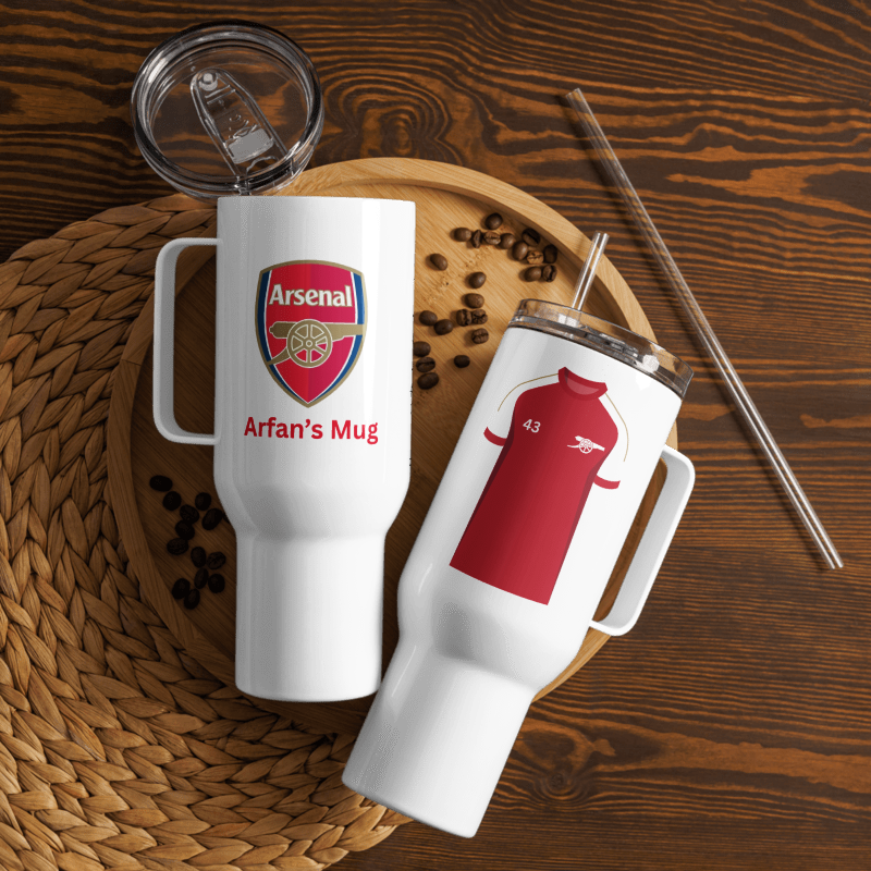 Personalise Arsenal Fan Travel mug with a handle