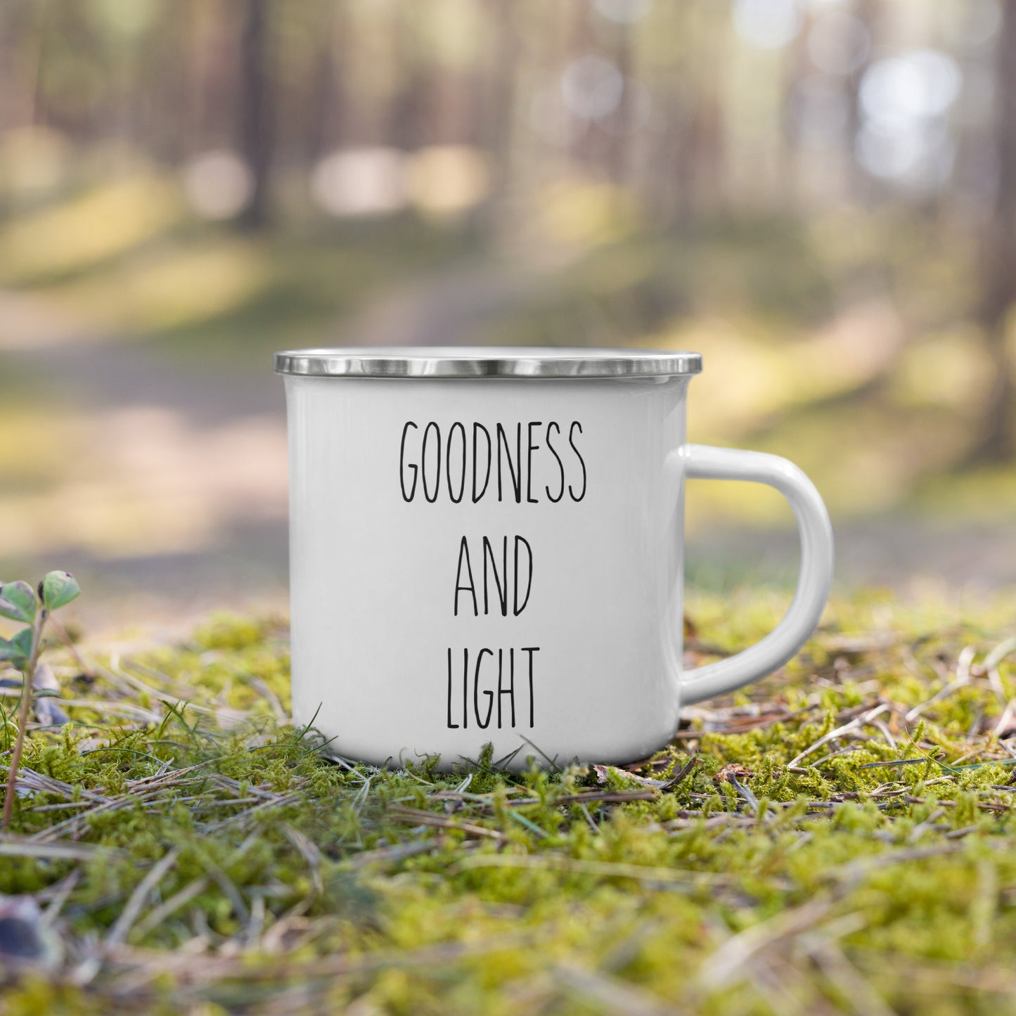 Goodness And Light Enamel Mug