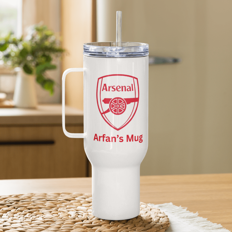 Personalised Arsenal Travel mug with a handle