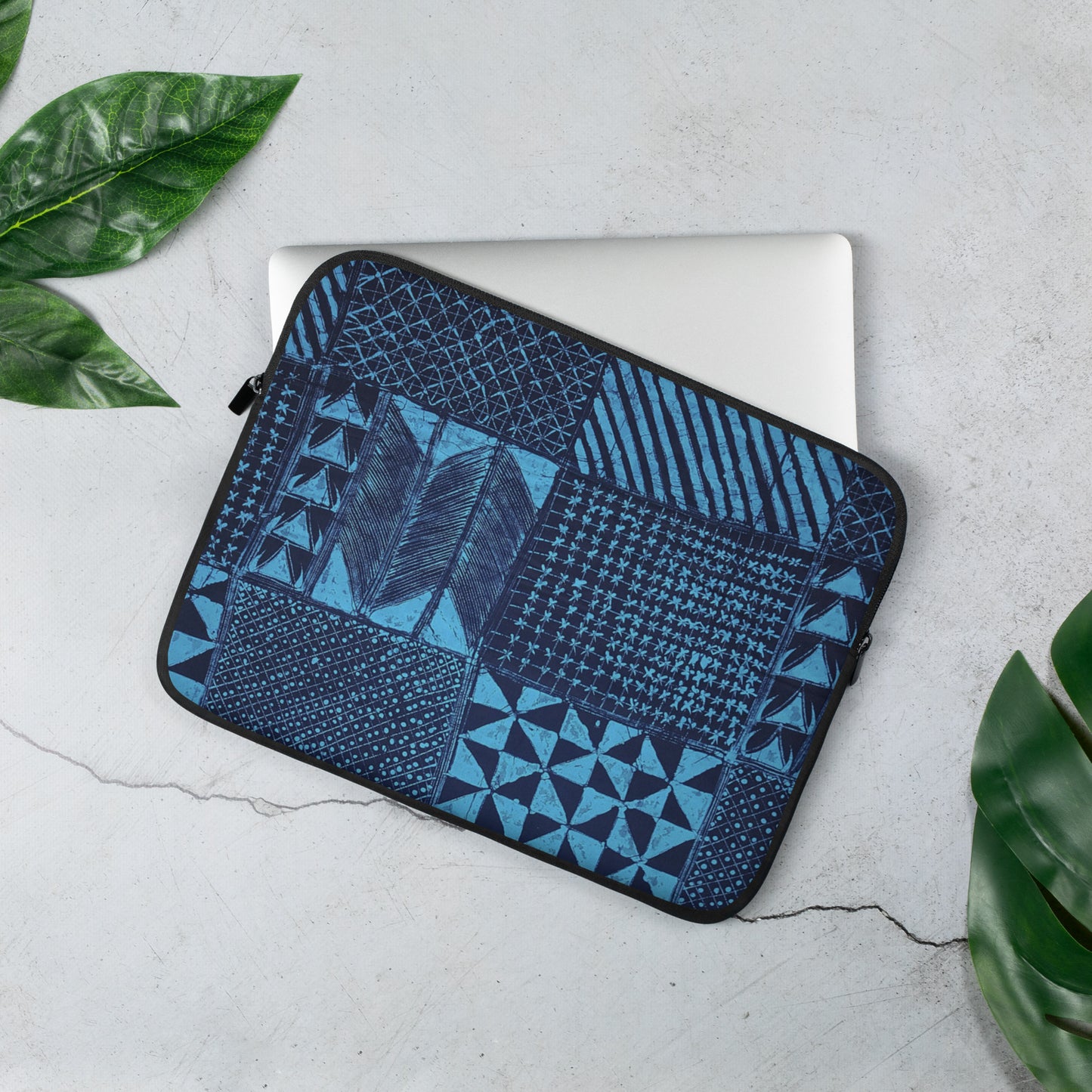 Black And Turquoise Shapes Adire Laptop Sleeve